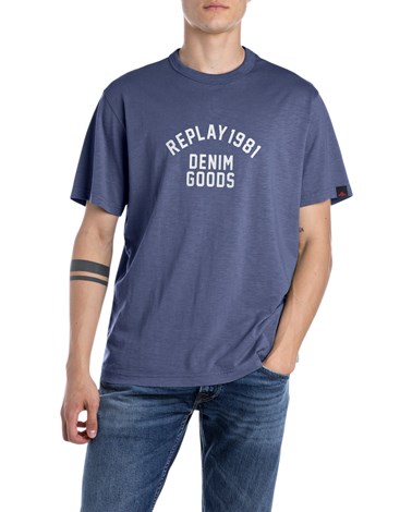 Replay plava dres majica s natpisom replay denim goods 1981