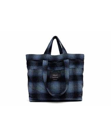 Replay plava karirana torba od mješavine vune