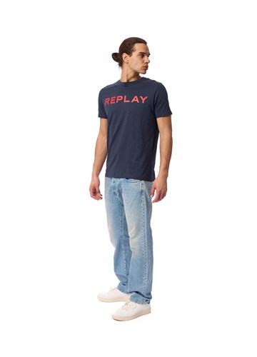 Replay PLAVA MAJICA KRATKIH RUKAVA S CLASSIC REPLAY PRINTOM - 1