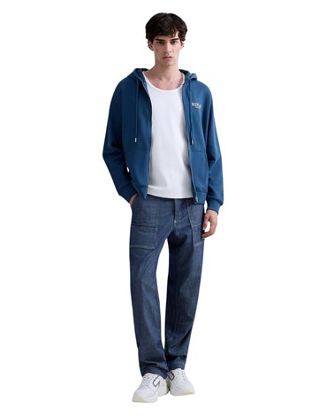 Replay plava majica od frotira s kapuljačom i zatvaračem