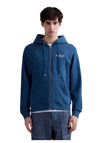 Replay PLAVA MAJICA OD FROTIRA S KAPULJAČOM I ZATVARAČEM - 2