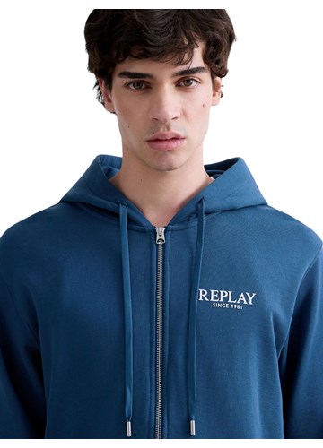 Replay PLAVA MAJICA OD FROTIRA S KAPULJAČOM I ZATVARAČEM - 5