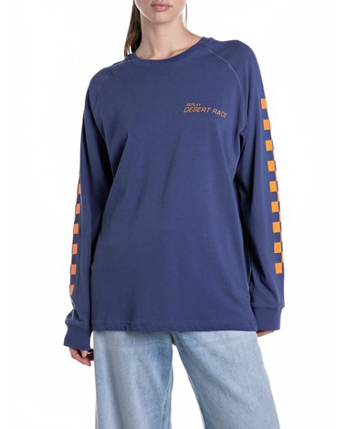 Replay plava majica s moto printom