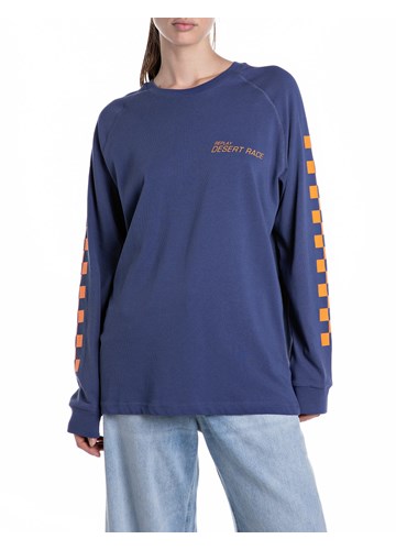 Replay PLAVA MAJICA S MOTO PRINTOM - 1