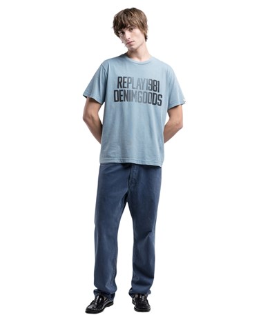 Replay plava majica s printom replay denim goods