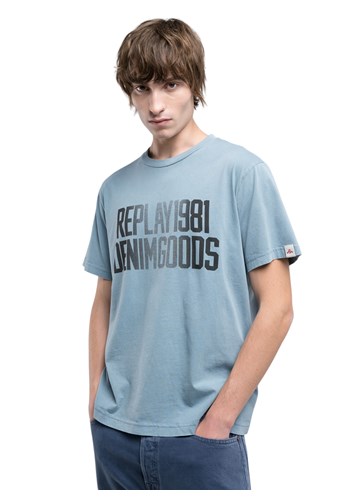 Replay PLAVA MAJICA S PRINTOM REPLAY DENIM GOODS - 4
