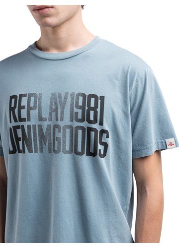 Replay PLAVA MAJICA S PRINTOM REPLAY DENIM GOODS - 5
