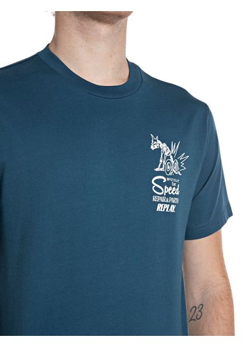 Replay PLAVA PAMUČNA MAJICA S PRINTOM REPLAY CUSTOMS - 3