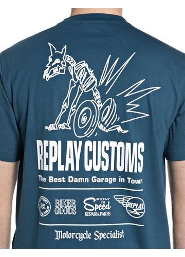 Replay PLAVA PAMUČNA MAJICA S PRINTOM REPLAY CUSTOMS - 5