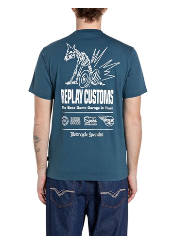 Replay PLAVA PAMUČNA MAJICA S PRINTOM REPLAY CUSTOMS - 2