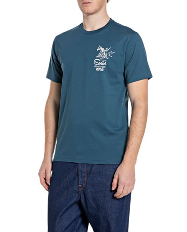 Replay plava pamučna majica s printom replay customs