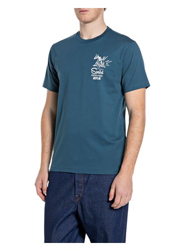 Replay PLAVA PAMUČNA MAJICA S PRINTOM REPLAY CUSTOMS - 1