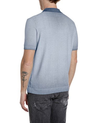 Replay plava pletena polo majica s ombre efektom