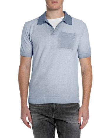 Replay plava pletena polo majica s ombre efektom