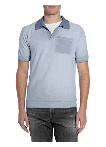 Replay PLAVA PLETENA POLO MAJICA S OMBRE EFEKTOM - 1