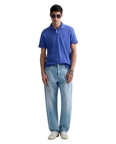 Replay plava polo majica od pique pamuka s izvezenim slovom r