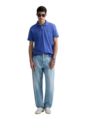 Replay PLAVA POLO MAJICA OD PIQUE PAMUKA S IZVEZENIM SLOVOM R - 1