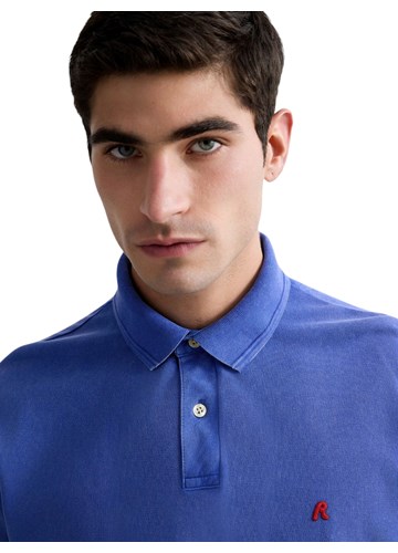 Replay PLAVA POLO MAJICA OD PIQUE PAMUKA S IZVEZENIM SLOVOM R - 5