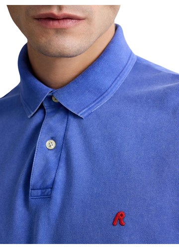 Replay PLAVA POLO MAJICA OD PIQUE PAMUKA S IZVEZENIM SLOVOM R - 6