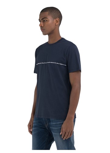 Replay PLAVA REGULARNA MAJICA S MAXI ETIKETOM - 3