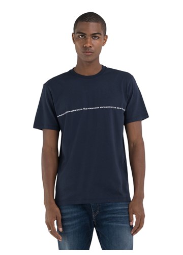 Replay PLAVA REGULARNA MAJICA S MAXI ETIKETOM - 5