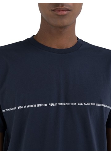 Replay PLAVA REGULARNA MAJICA S MAXI ETIKETOM - 7