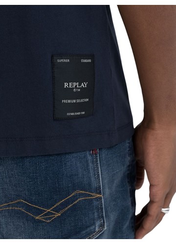 Replay PLAVA REGULARNA MAJICA S MAXI ETIKETOM - 9