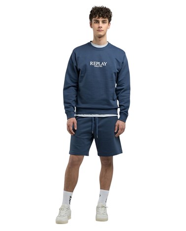 Replay plavi sweatshirt s gumiranim replay natpisom