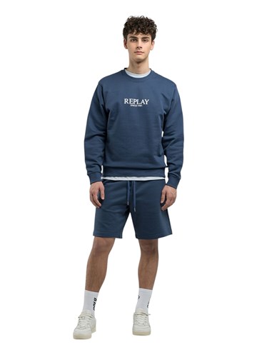 Replay PLAVI SWEATSHIRT S GUMIRANIM REPLAY NATPISOM - 1