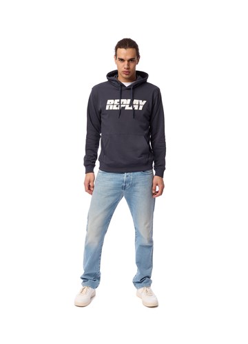 Replay PLAVI HOODIE S BOLD REPLAY NATPISOM - 1