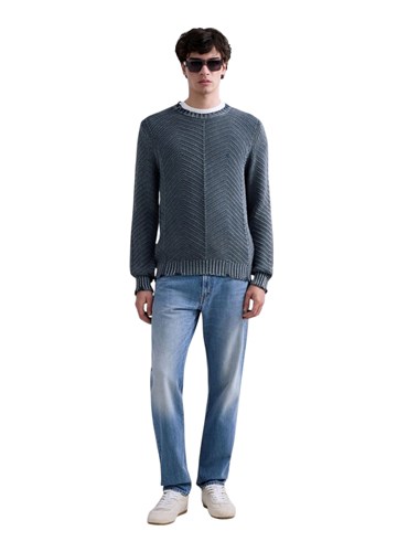 Replay PLAVI PAMUČNI PULOVER S PODEROTINAMA - 1