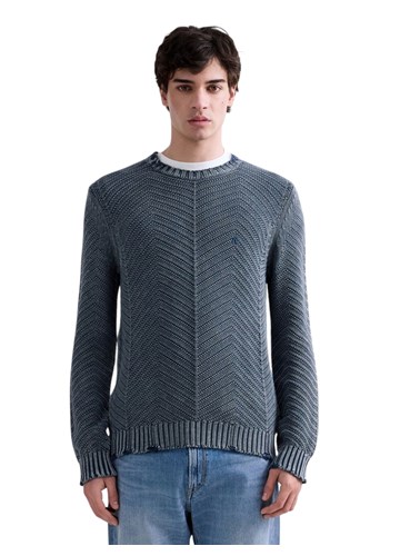 Replay PLAVI PAMUČNI PULOVER S PODEROTINAMA - 2