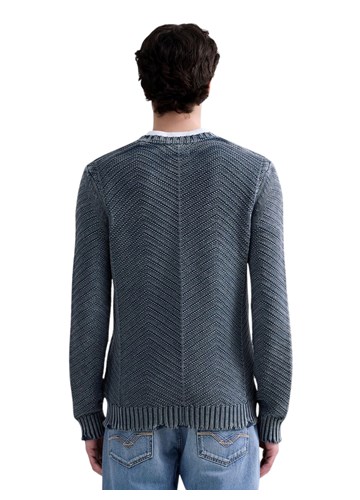 Replay PLAVI PAMUČNI PULOVER S PODEROTINAMA - 3