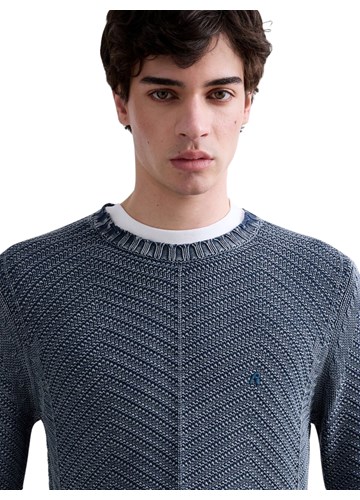 Replay PLAVI PAMUČNI PULOVER S PODEROTINAMA - 5