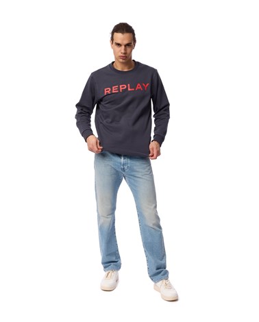 Replay plavi sweatshirt s classic replay printom u kontrastnoj boji