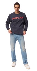 PLAVI SWEATSHIRT S CLASSIC REPLAY PRINTOM U KONTRASTNOJ BOJI  - 1