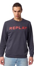 PLAVI SWEATSHIRT S CLASSIC REPLAY PRINTOM U KONTRASTNOJ BOJI  - 3