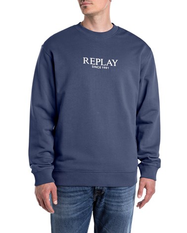 Replay plavi sweatshirt s gumiranim replay natpisom