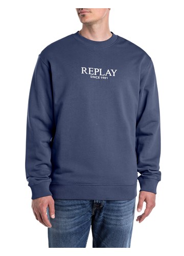 Replay PLAVI SWEATSHIRT S GUMIRANIM REPLAY NATPISOM - 1