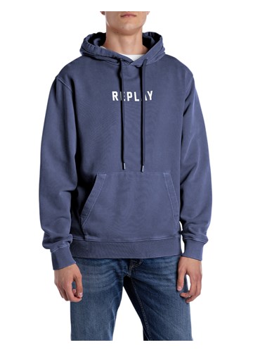 Replay PLAVI SWEATSHIRT S KAPULJAČOM I PRINTOM BROJA - 1