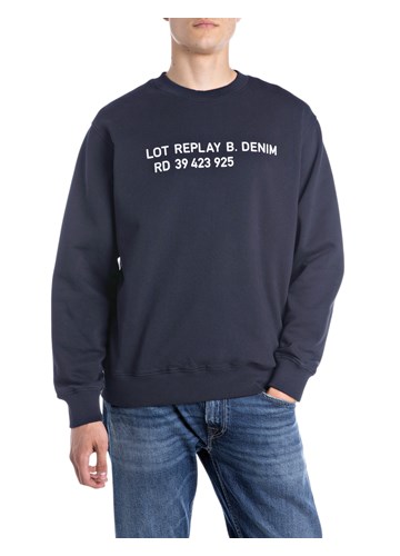 Replay PLAVI SWEATSHIRT S KONTRASTNIM NATPISOM - 1