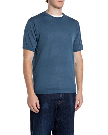 Replay plava pletena majica kratkih rukava