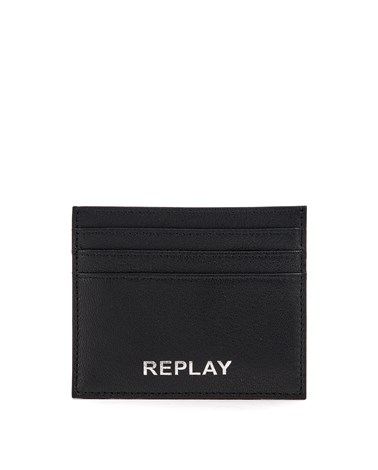 Replay kožni držač kartica s metaliziranim natpisom replay
