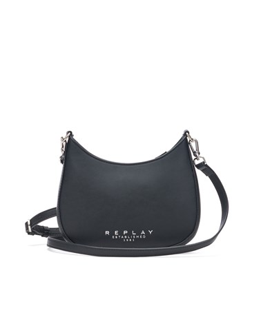 FW3753 M0500 Replay crna hobo torbica s metaliziranim logotipom Replay crna hobo torbica s metaliziranim logotipom