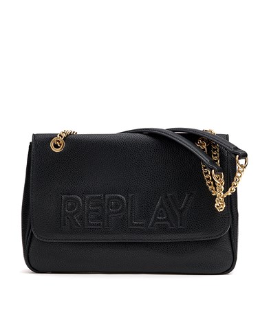 Replay crna torba na preklop s ušivenim logotipom