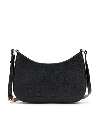 Replay crna mini hobo torbica s ušivenim logotipom