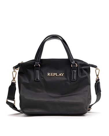 Replay crna torba od najlona s pozlaćenim detaljima