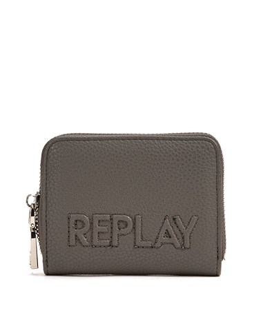 Replay mikro sivi novčanik s ušivenim logotip natpisom