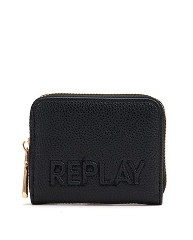 Replay mikro crni novčanik s ušivenim logotip natpisom