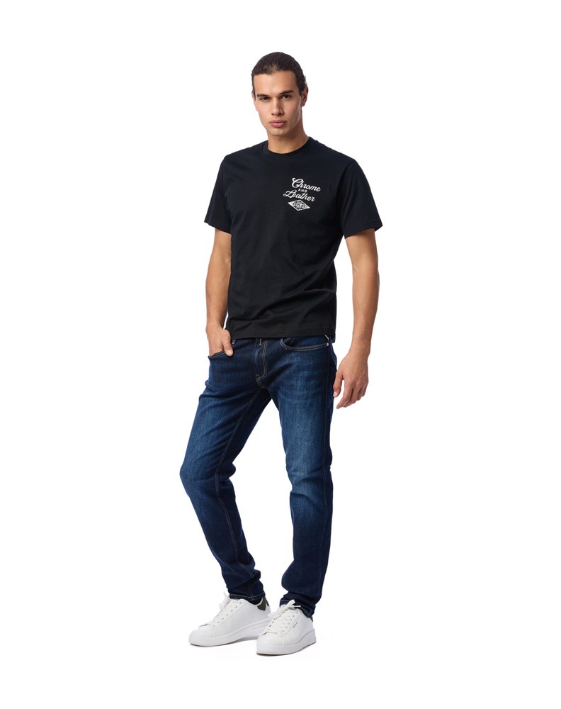 Replay CRNA MAJICA S NATPISOM U BIKER STILU - 1